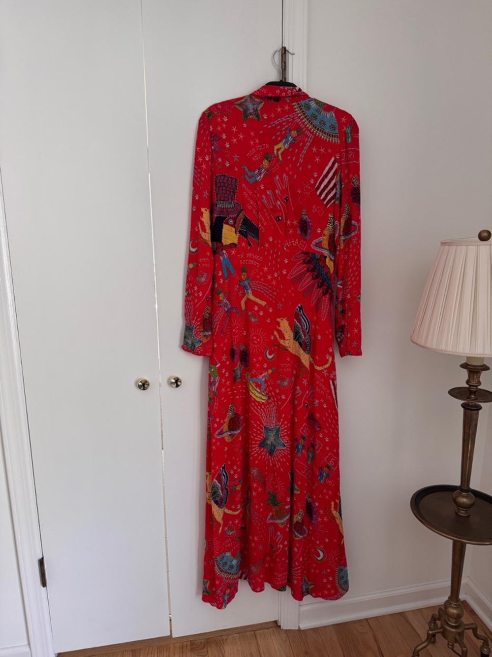 Farm Rio Carnival long sleeve‎ maxi dress red, size medium - Picture 7 of 8